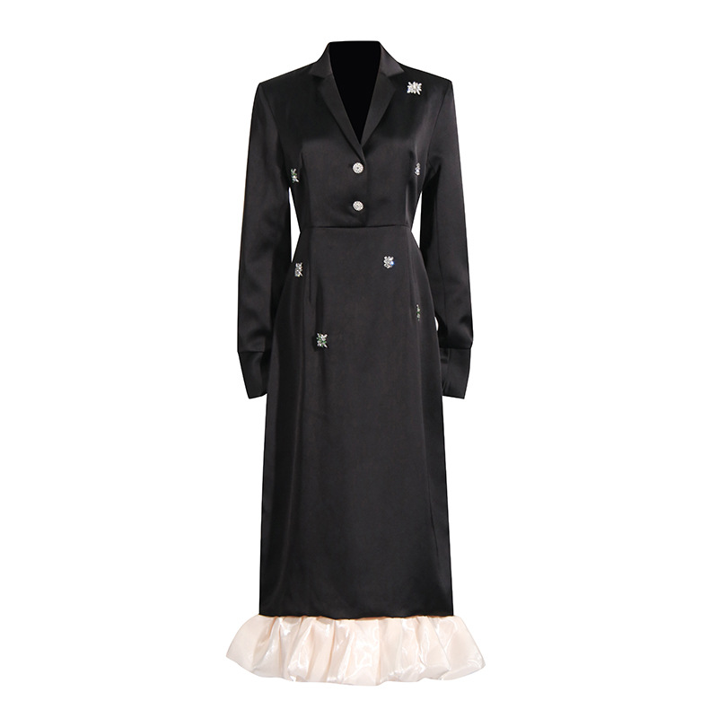 Slimming Notch Collar Crystal-Embellished Sheer Panel Maxi Dress