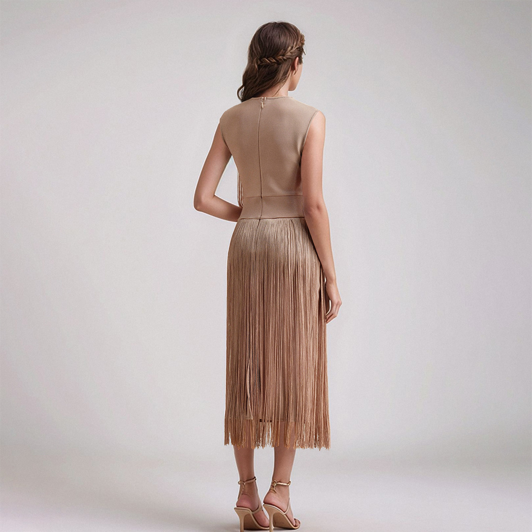 Solid Color U-Neck High Waist Straight Skirt