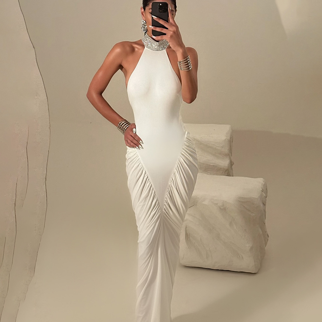 Halter Sleeveless High Waist Open Back Dress