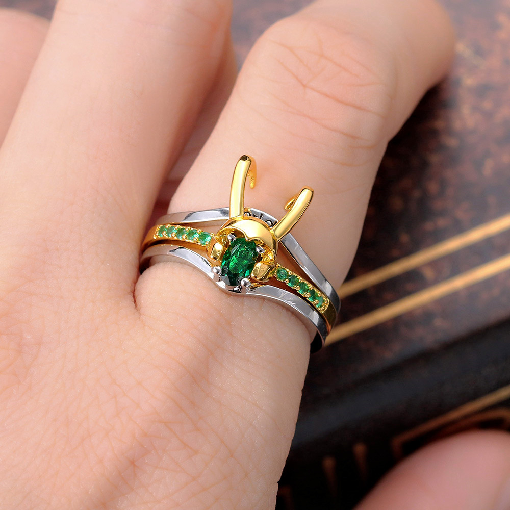 Creative Three In One Loki Loki Ring New Three-Layer Helmet Ring Set With Copper And Zircon