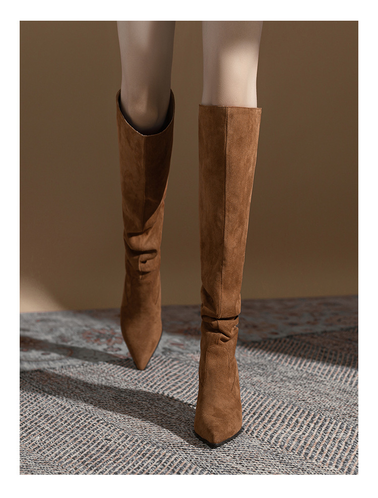 Sexy Women's Knee High Boots Fashion High Heels Pointed toe Black Brown Autumn Winter Warm