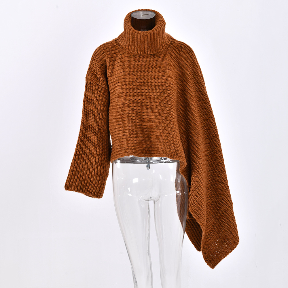 Ladies Lemon Asymmetric Oversized Cotton-Polyester Turtle-Neck Sweater