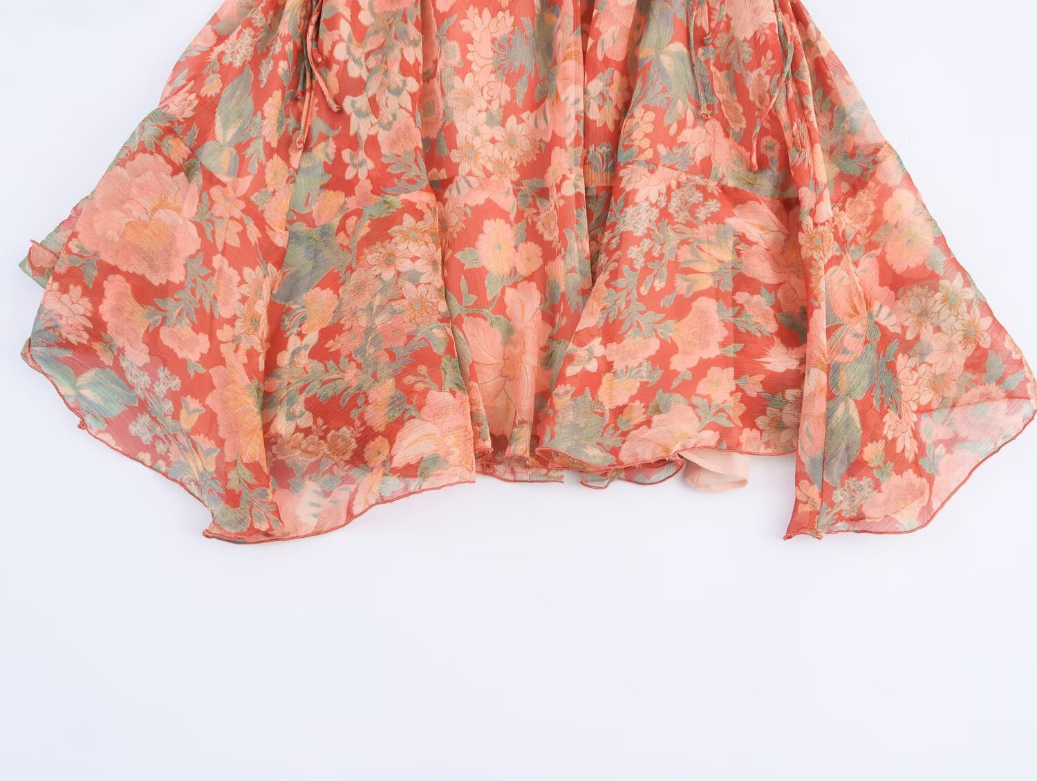 Women's Clothing Flower Print Button V-neck Lantern Sleeve Short Dress