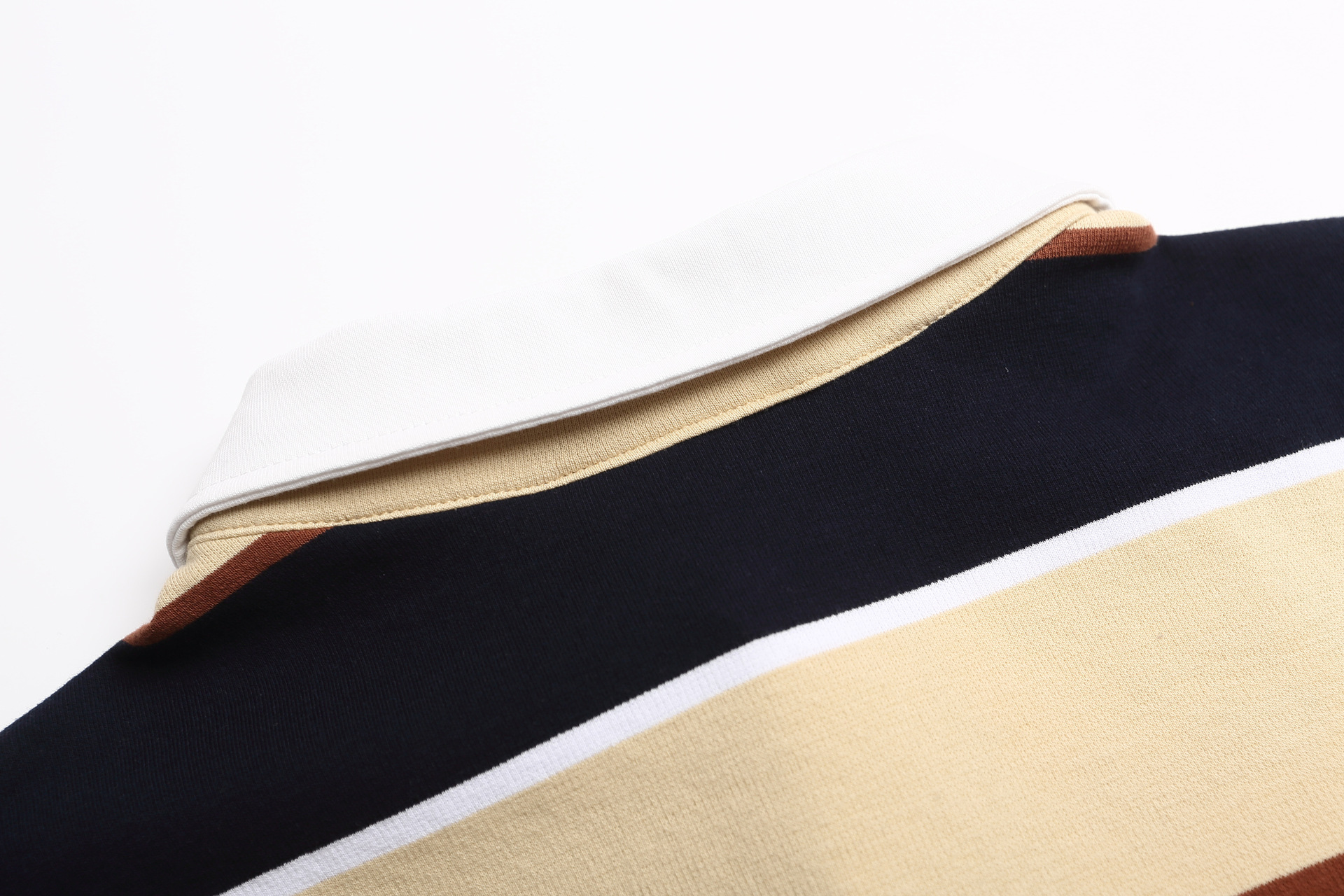 Cotton Stripe Long Sleeve Button Placket Sweater