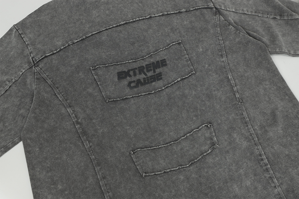 Vintage Frayed Raw-Edge Utility Cotton Crew Hoodie