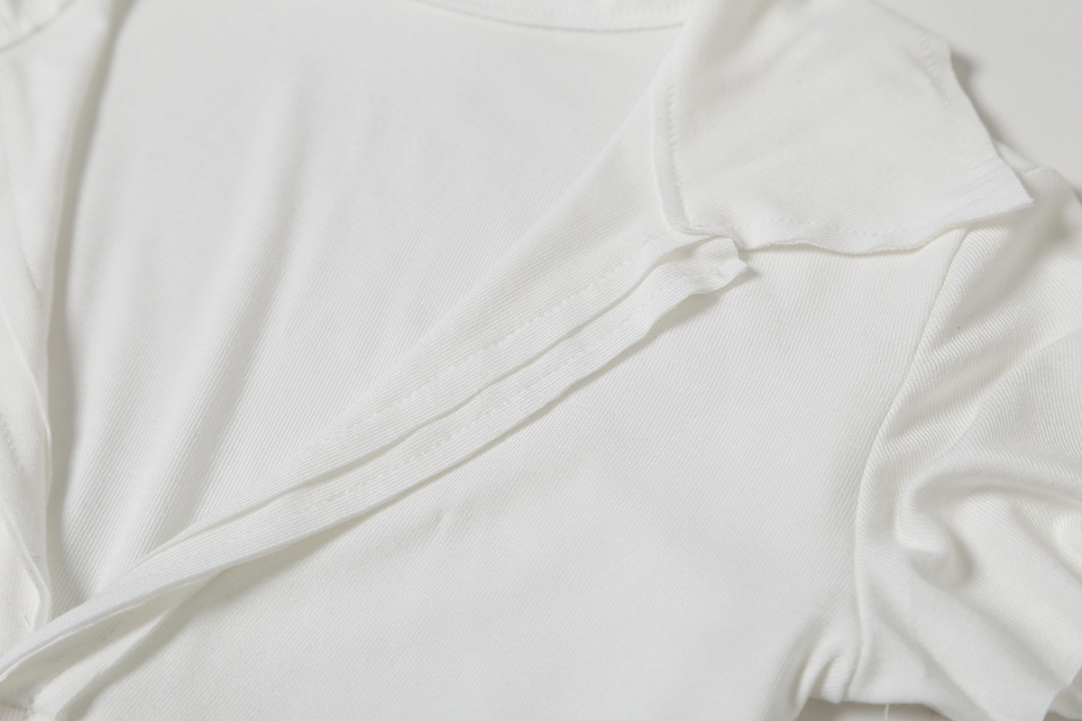 Plain Spandex Plunge Frayed Rounded Slim Tee