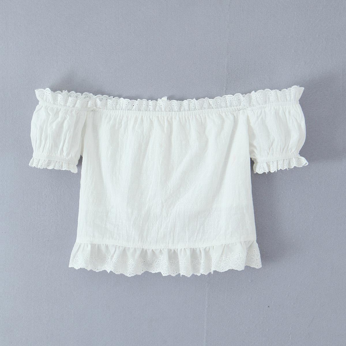 Ivory Cotton Mushroom Eyelet Gathered Top