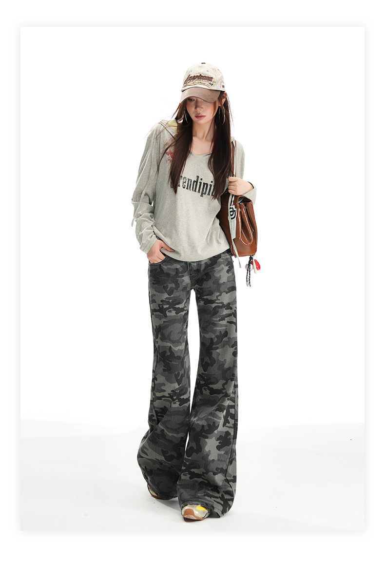 Women's Camouflage Flared Jeans Low Waist Pants