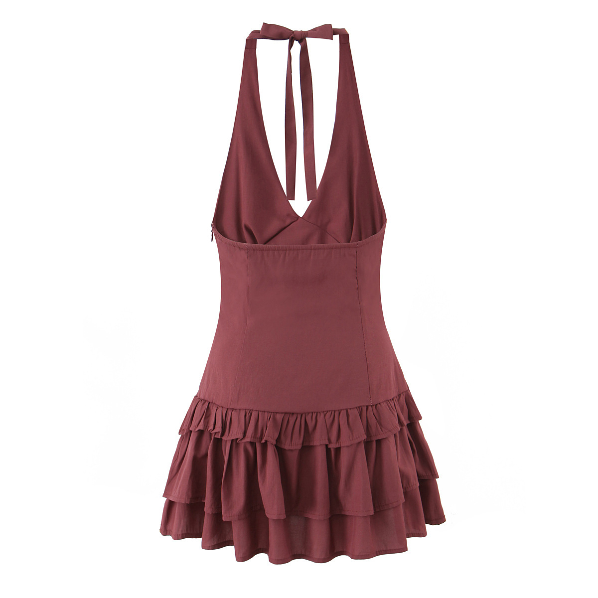 Burgundy Rayon Halter Mini Skirt