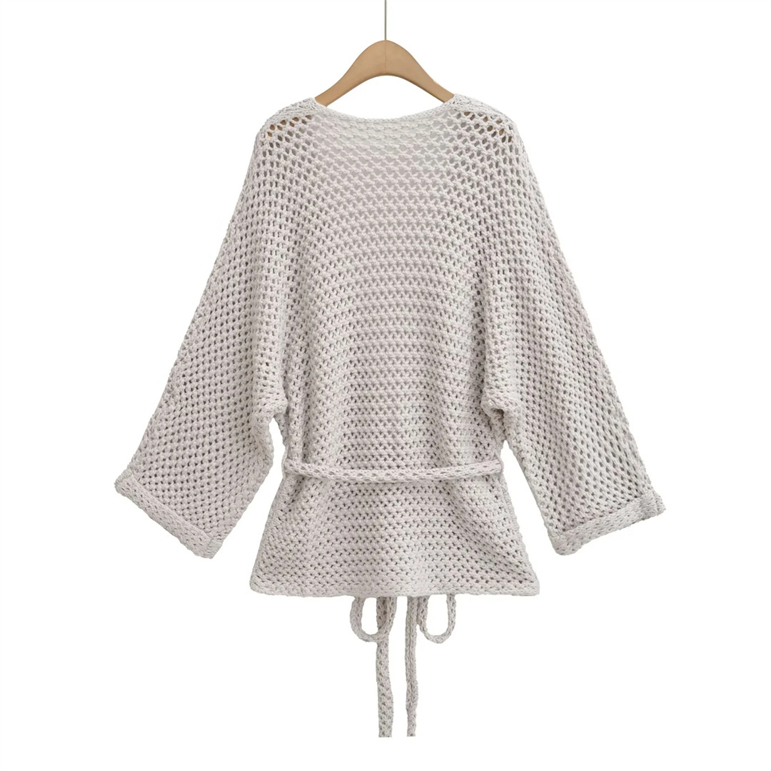 Lazy V-Neck Long Sleeve Plain Cardigan