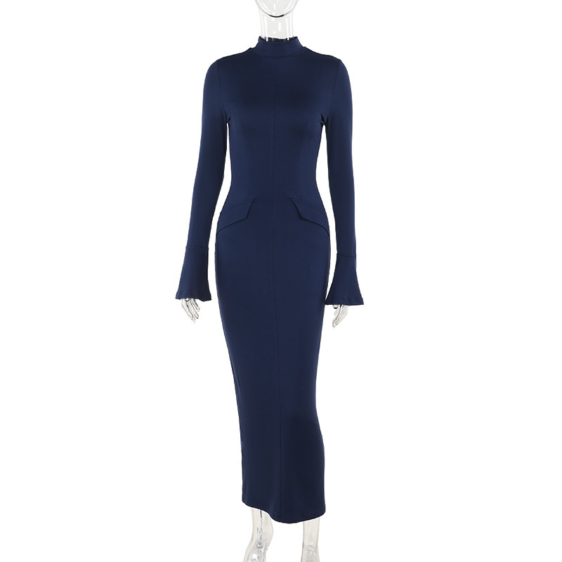 Tailored Round Neck High Waist Spandex Dress
