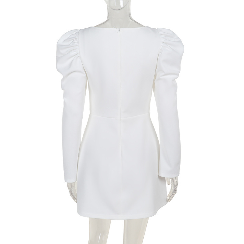 Bateau Neckline A-Line Long Sleeved Mini Dress