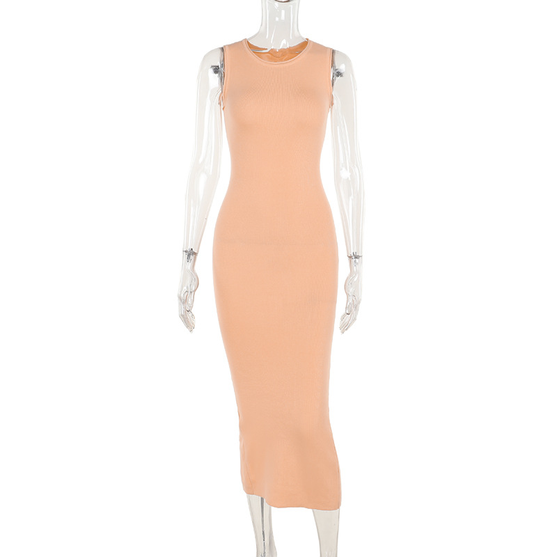 Sleeveless Round Neck Straight Polyester Spandex Dress