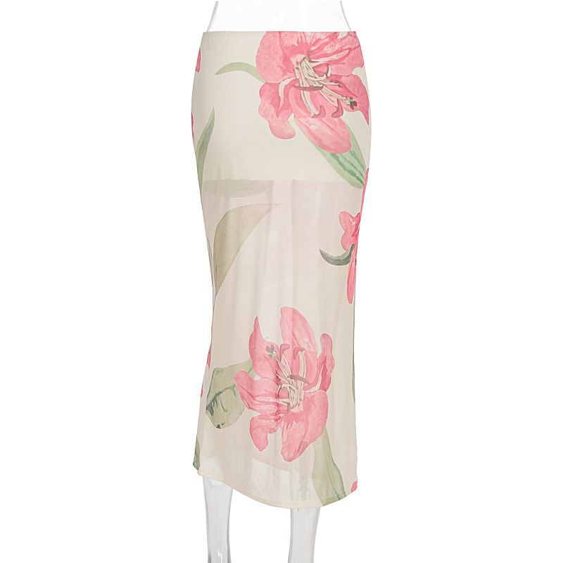 Sheer Patterned Coastal Flowy Mini Skirt