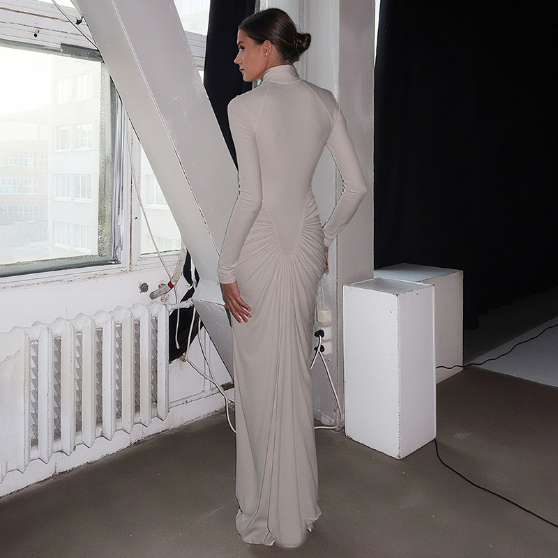 Bodycon High Neck High Waist Polyester Spandex Dress