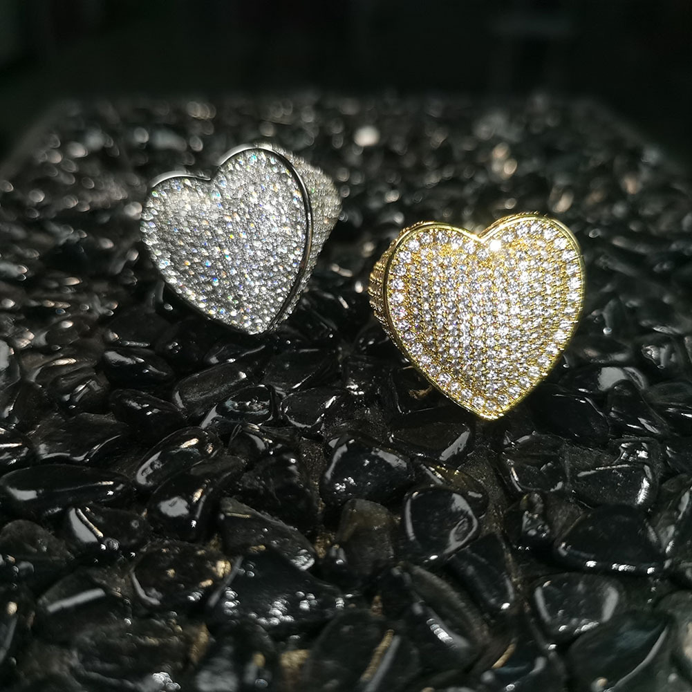 Ring copper set with 3A zircon large heart ring
