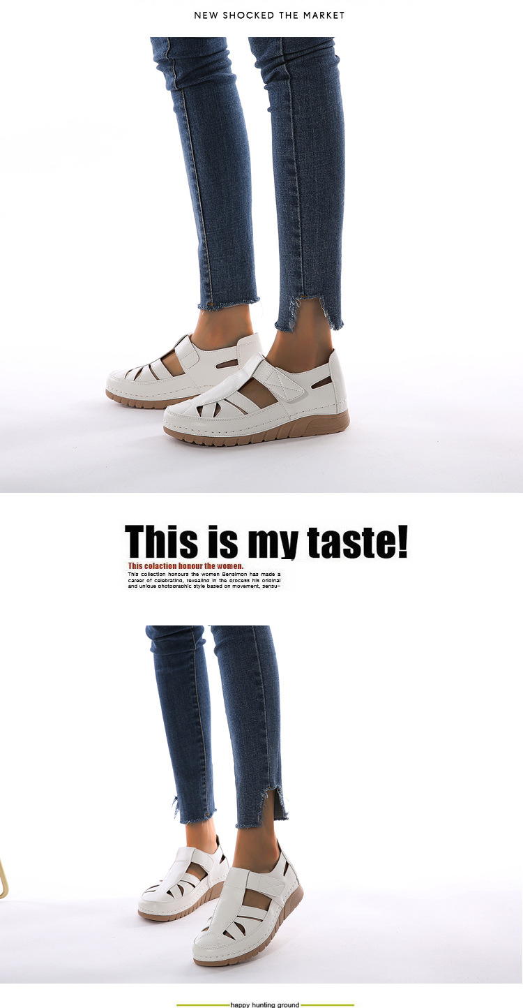 Single shoe slope with car stitching lightweight Velcro hollowed out mom's shoes