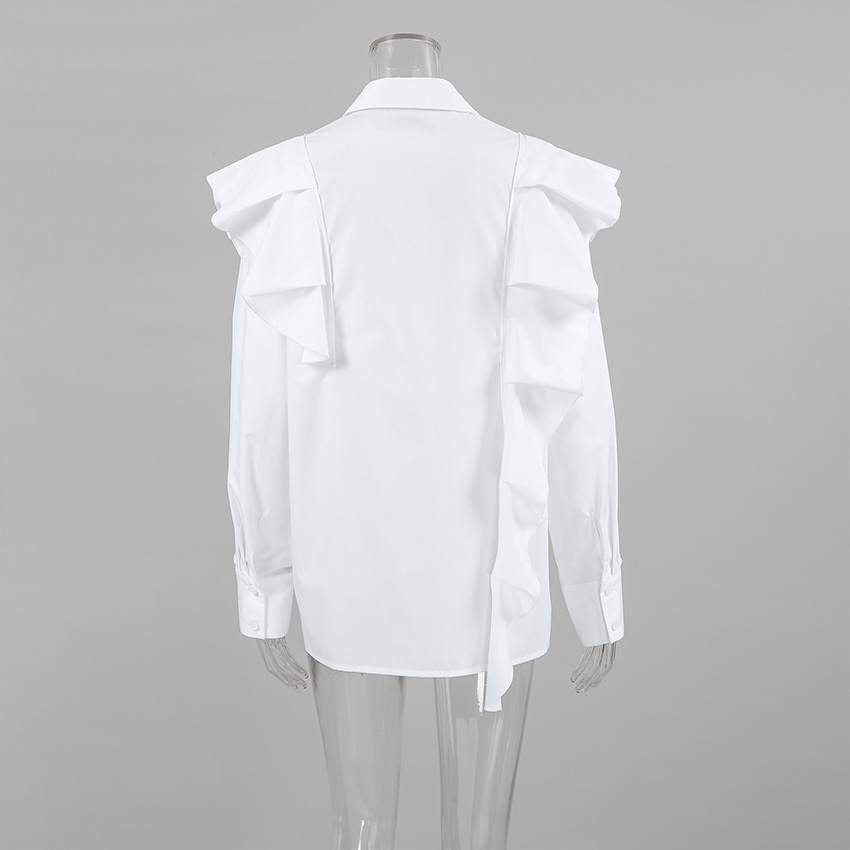 Office Cotton Polyester Lapel Relaxed Fit Top