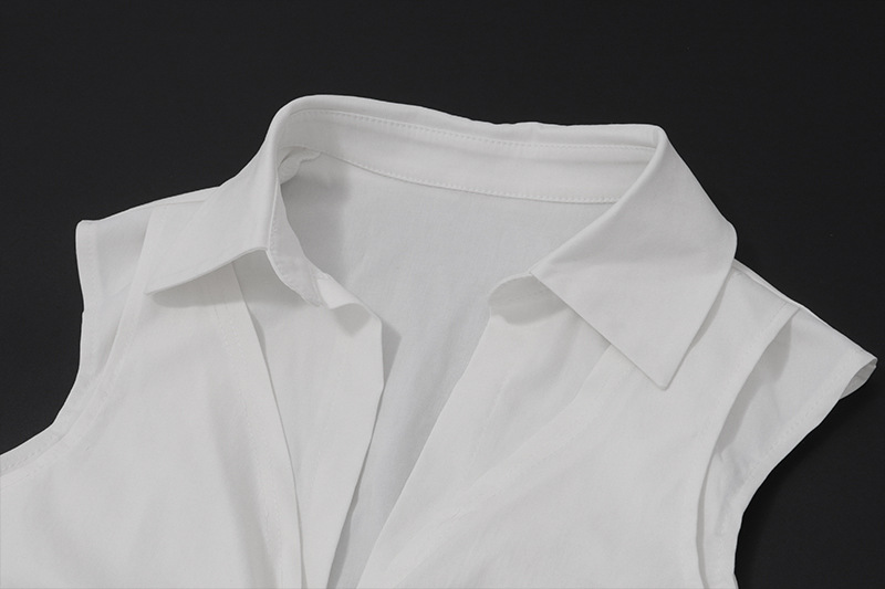 European Women's Fashionable Polo Collar Knot Short Pure Color Belly-Baring T-Shirt Top