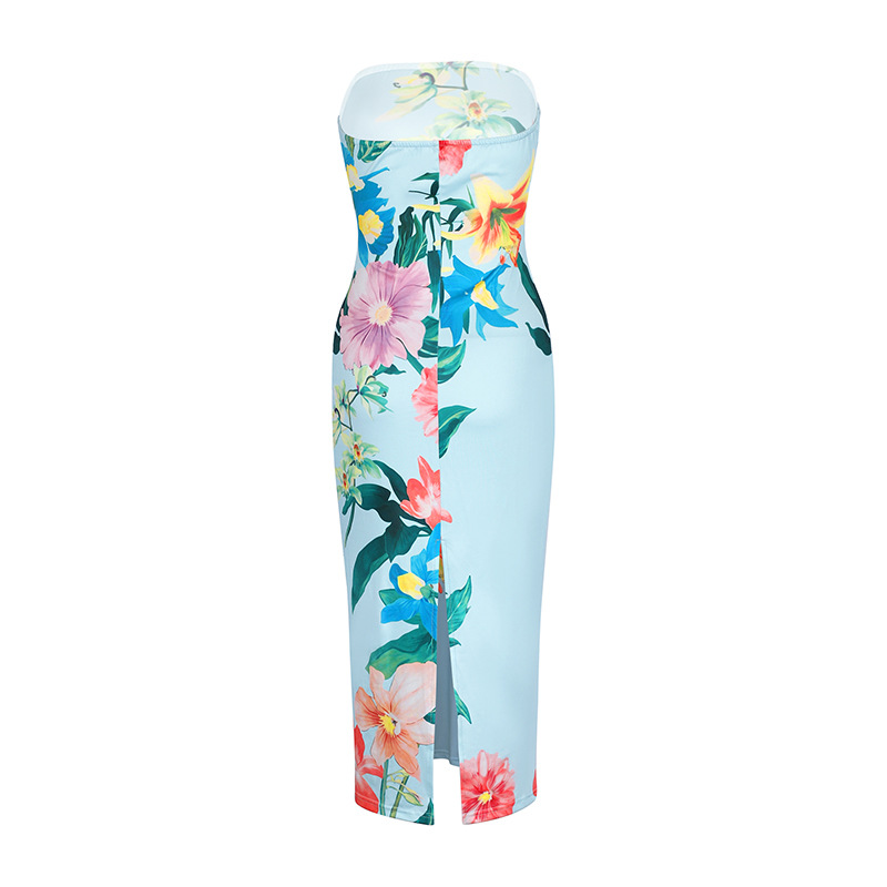 Sleeveless Curve-Hugging Patterned Side Split Maxi Dress