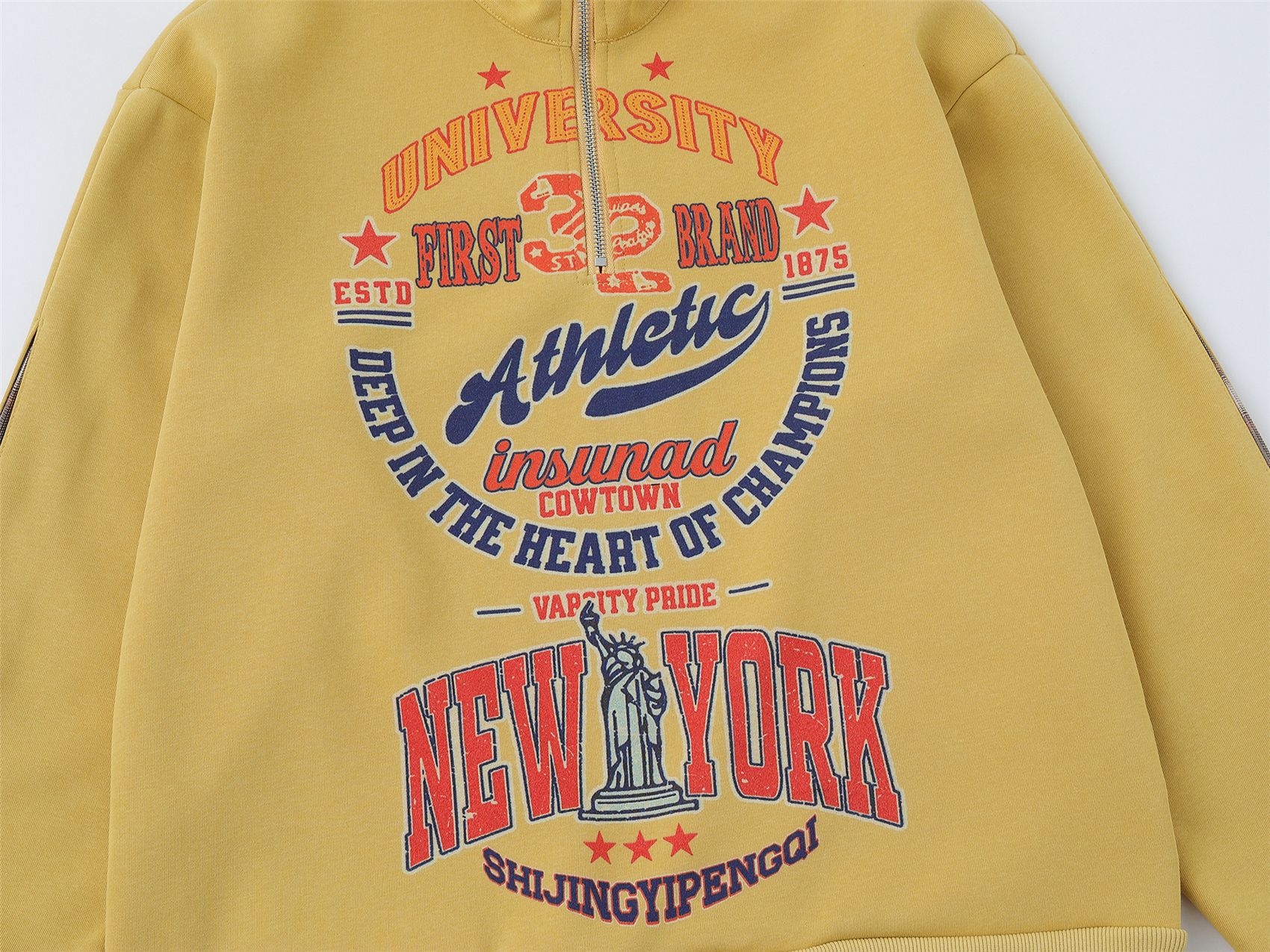 Cotton Retro Graphic Mock Neck Relaxed Sweatshirt