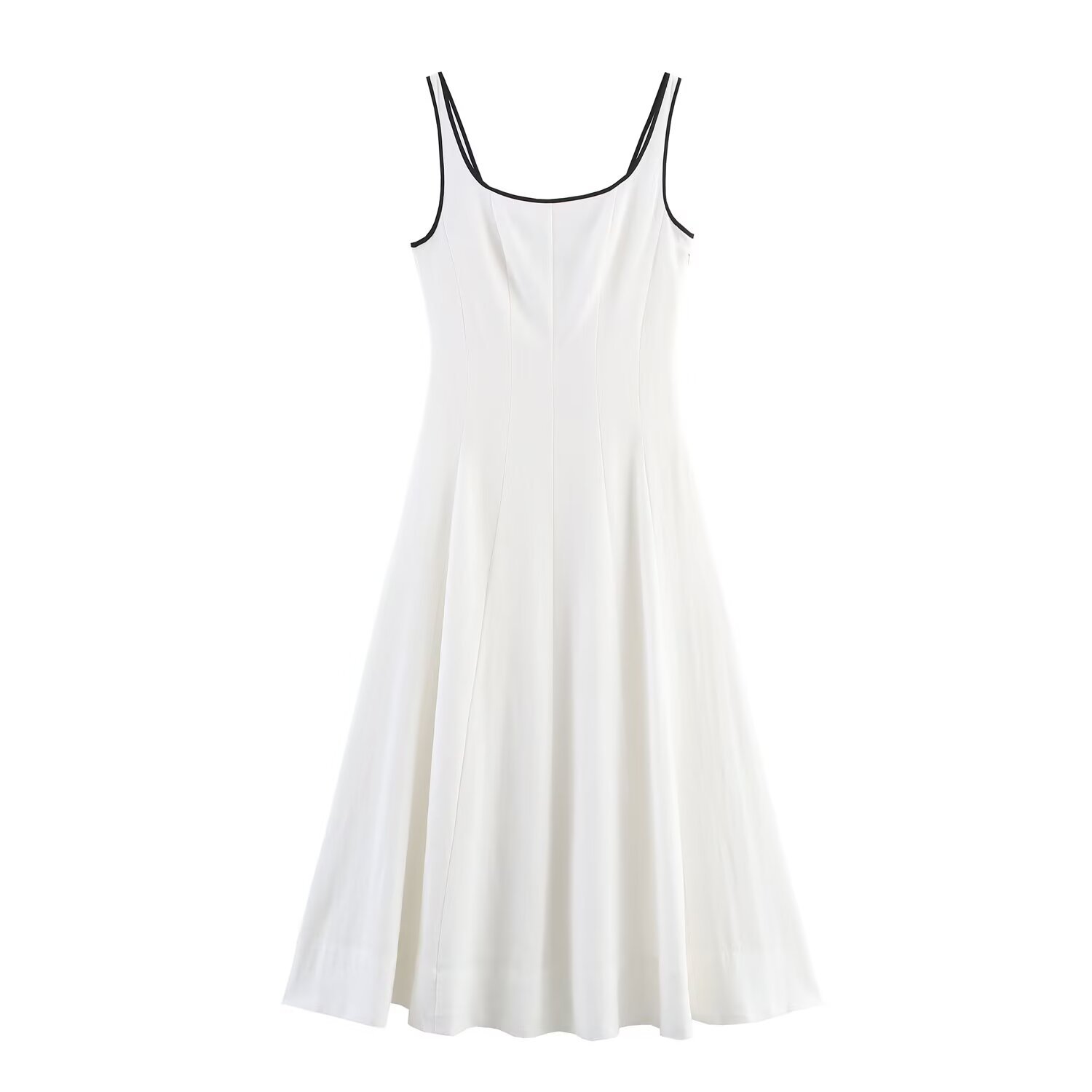 Ladies Two-Tone Spaghetti Strap Mid-Calf Polyester Dress