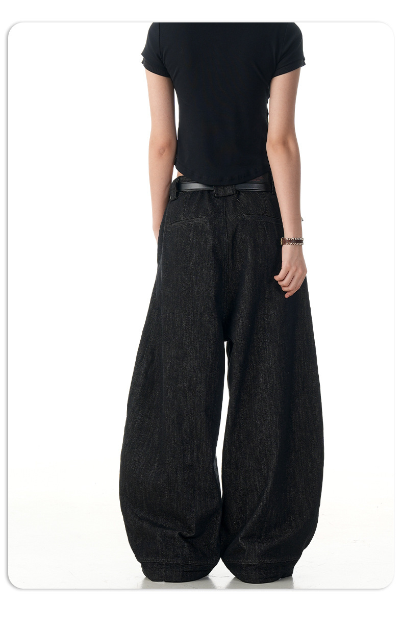 Black Tapered Jeans for Men and Women Casual Wide-Leg Long Pants