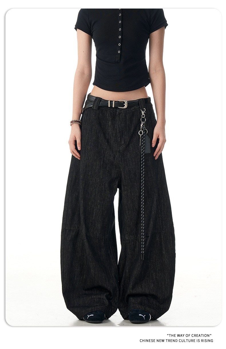 Black Tapered Jeans for Men and Women Casual Wide-Leg Long Pants