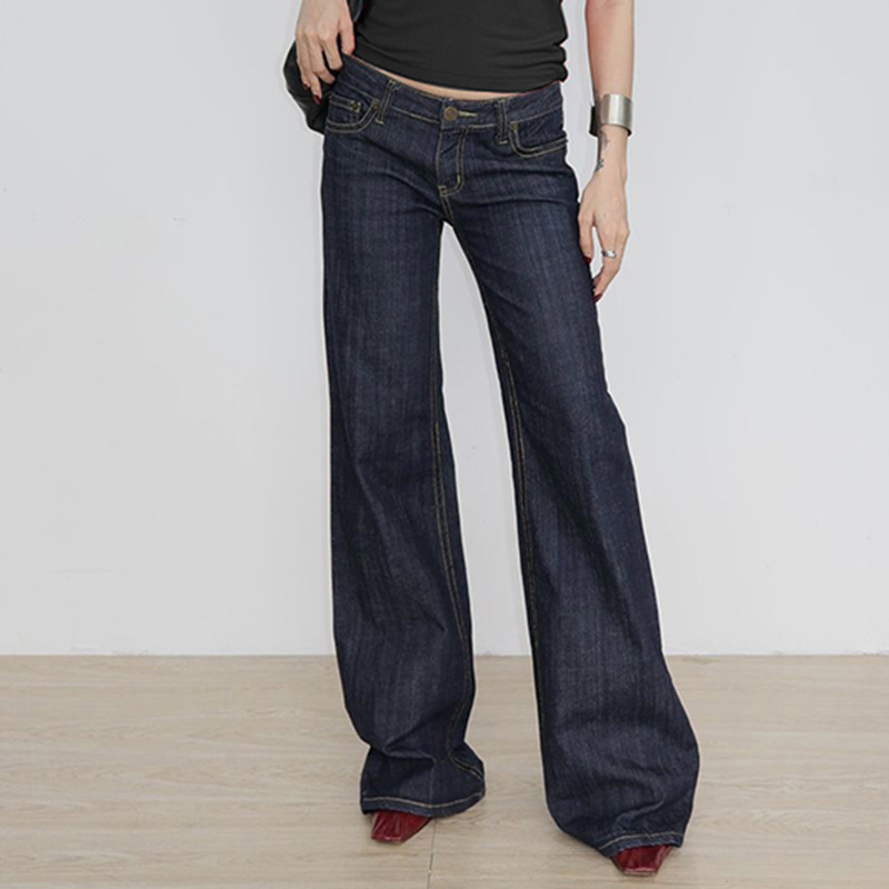 Vintage letter embroidery low waist slimming flared jeans
