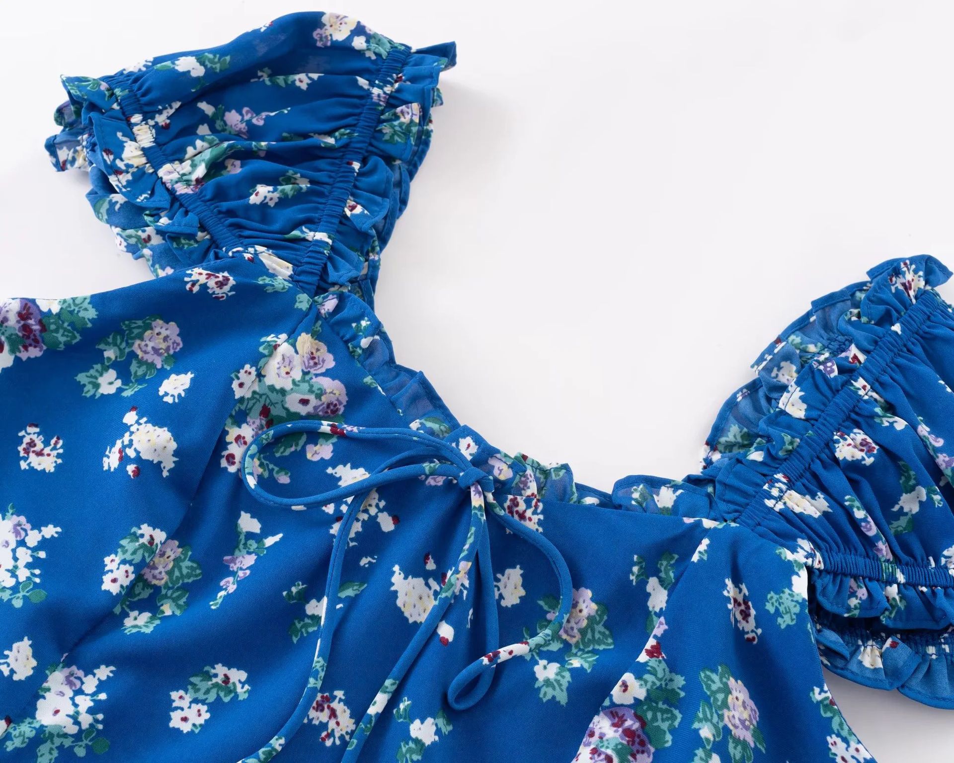 Flower Print Puff A-Line Empire Mini Dress