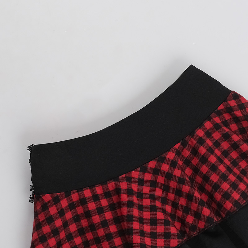 Ladies Sexy Striped Plaid Paneled Skirt