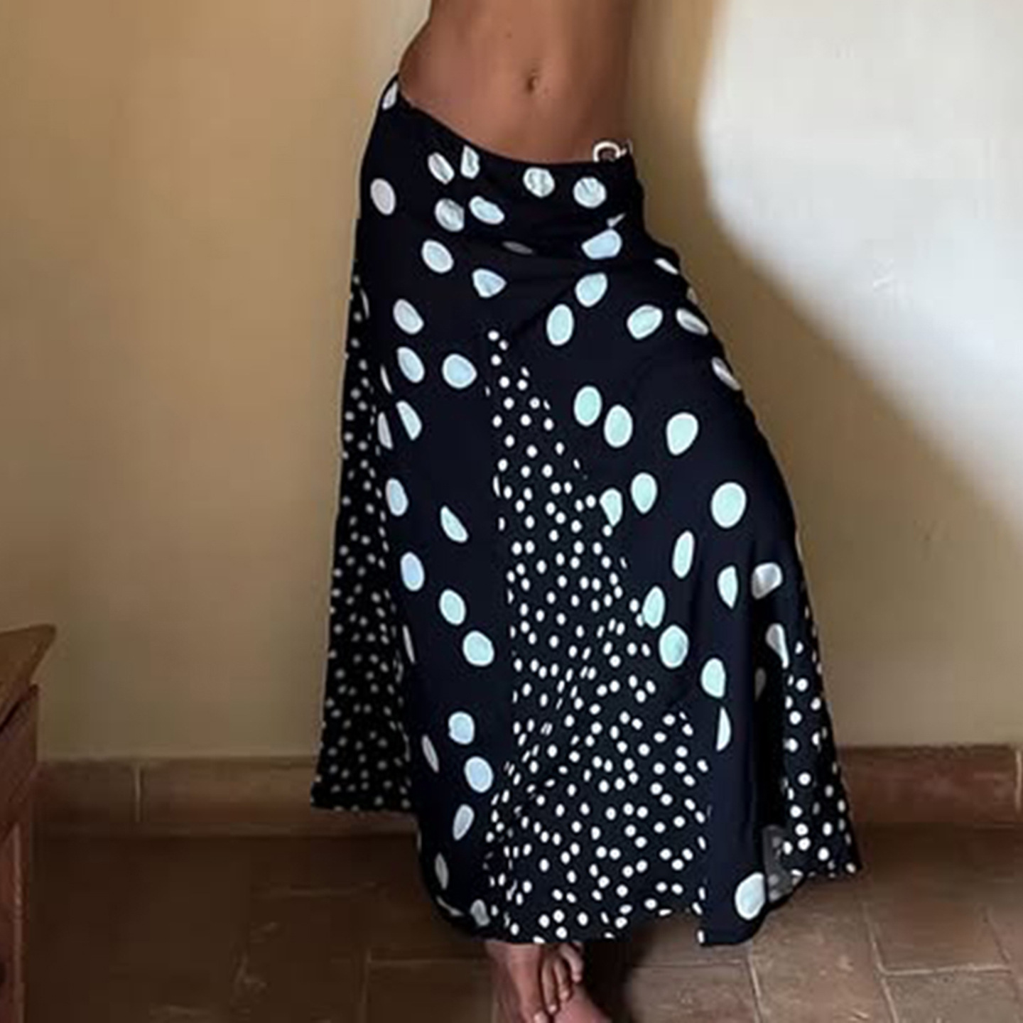 Retro Spot Print Paneled Swing Maxi Dress