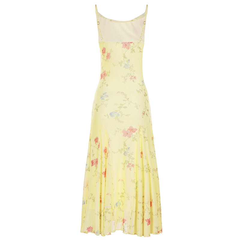 High Waist Draped Garden Print Maxi Dress