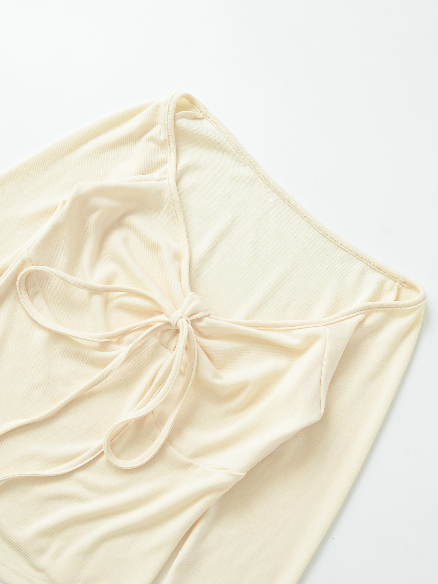 Deep Plunge Draped Ribbon Full-Sleeve Tee