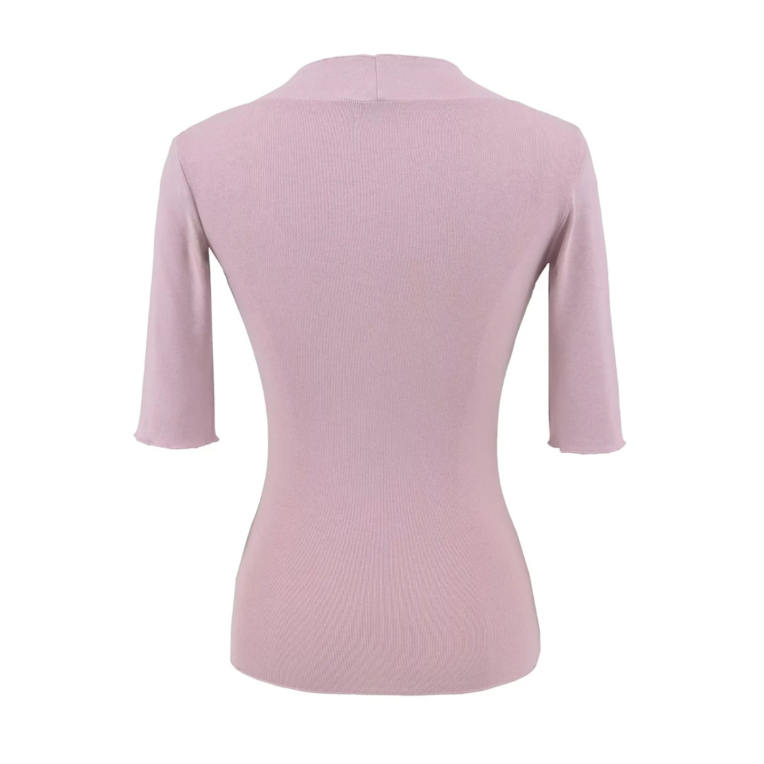 Elbow-Length Scoop Form-Fitting Spice Cropped Tee
