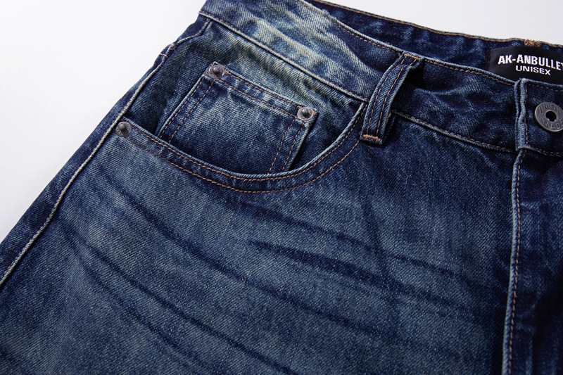 Vintage High-Quality INS Denim Pants Men High Street Washed Gradient Distressed Catwhisker Minimalist Wide-Leg Straight Leg Pants