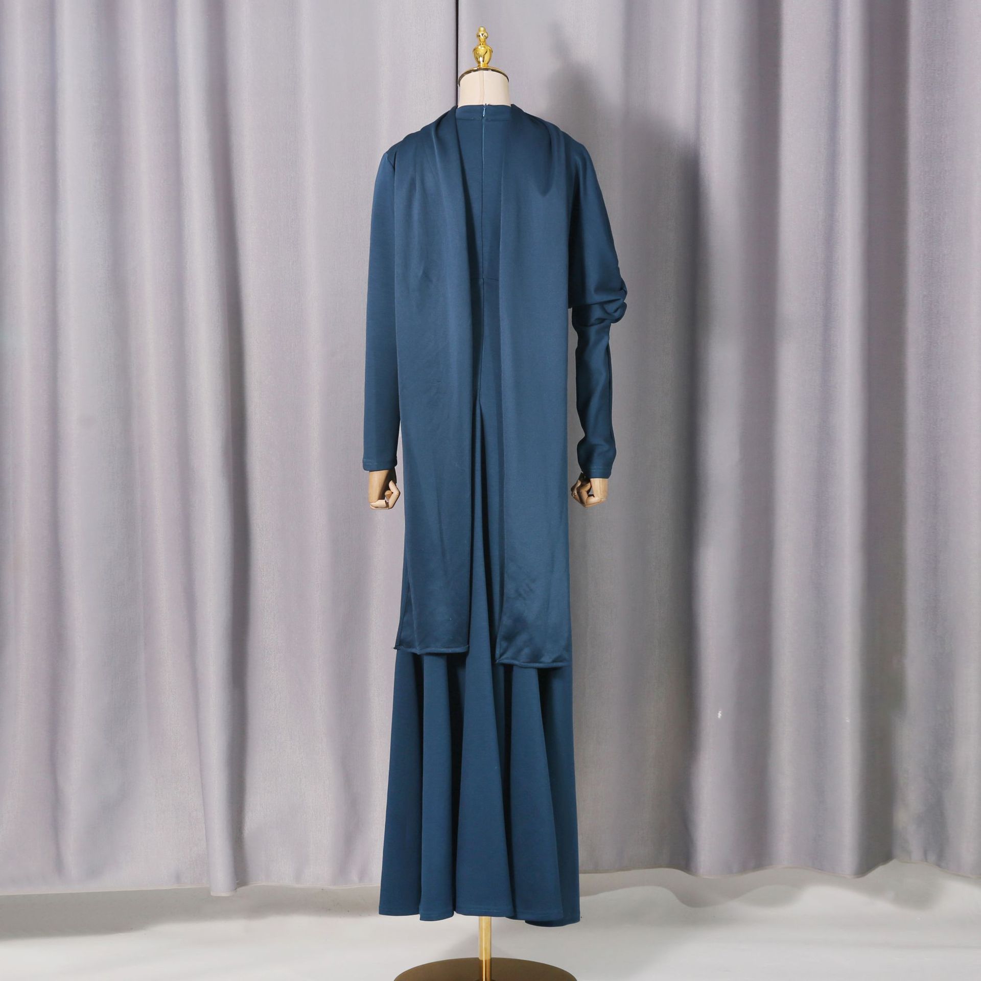 Tailored Polyester Maxi Dress with Ruched Bodice