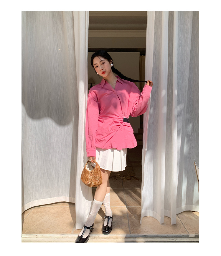 Ladies' Oversized Polo Collar Full Sleeve Gathered Shirt
