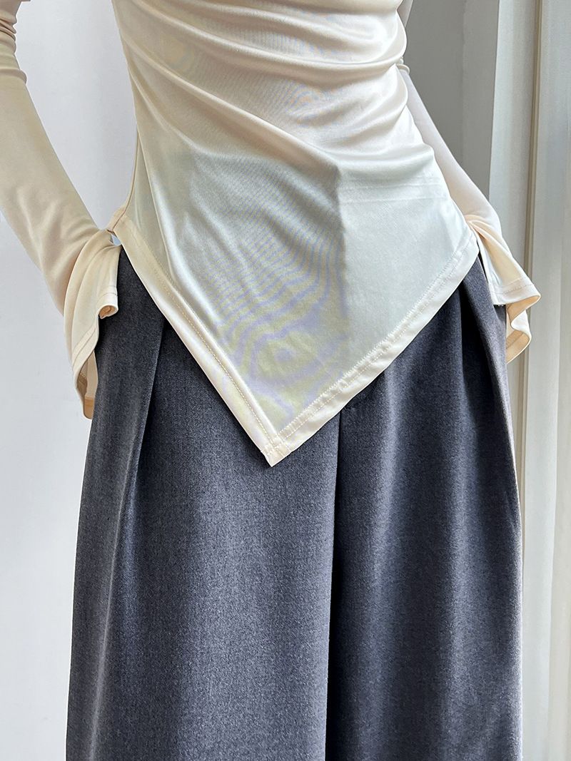 Women Slim Solid Cowl Neck Elongated Sleeve Tee