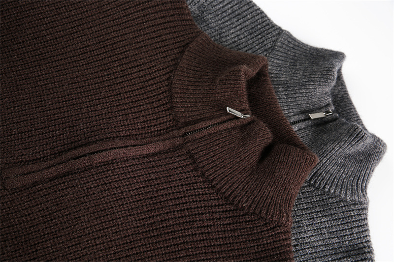 Oversized Japanese Workwear Zip-Up Ribbed Sweater