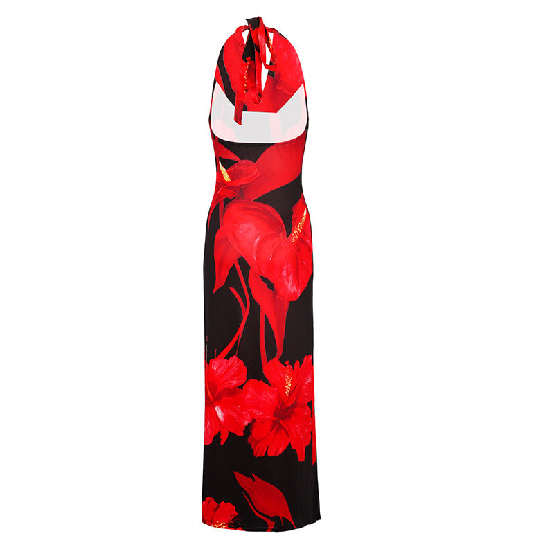 Polyester Round Collar Patterned Dress
