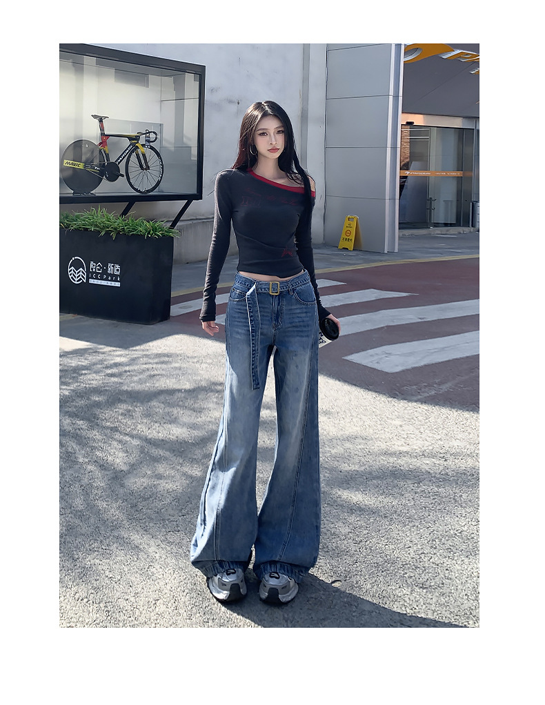 High-Waist Versatile Belted Flared Jeans for Women Office Wear Non-Skinny High-Waist Style Flared Trousers