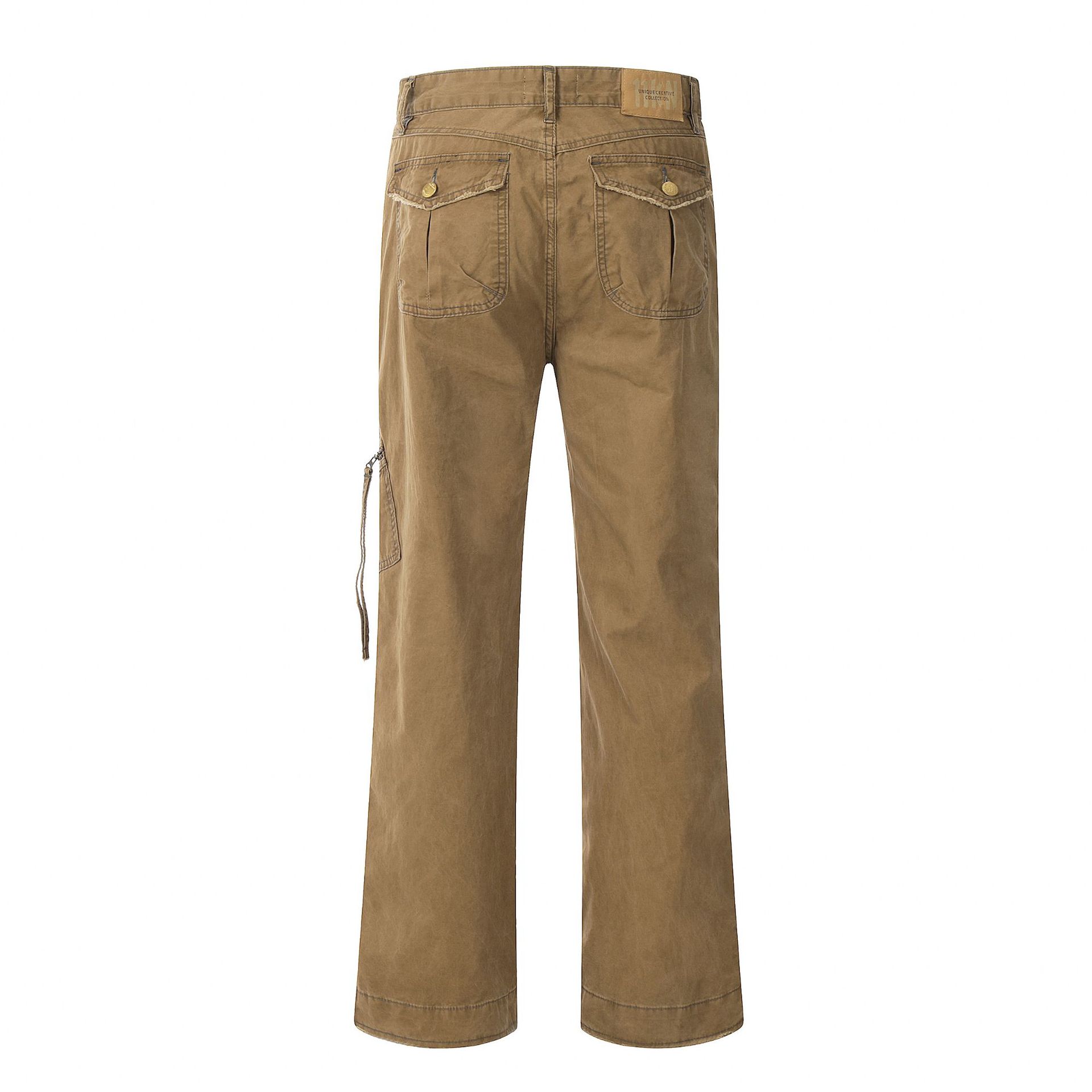 Multi-Pocket Work Pants Loose Straight Leg Casual Wide Leg Trousers for Men and Women