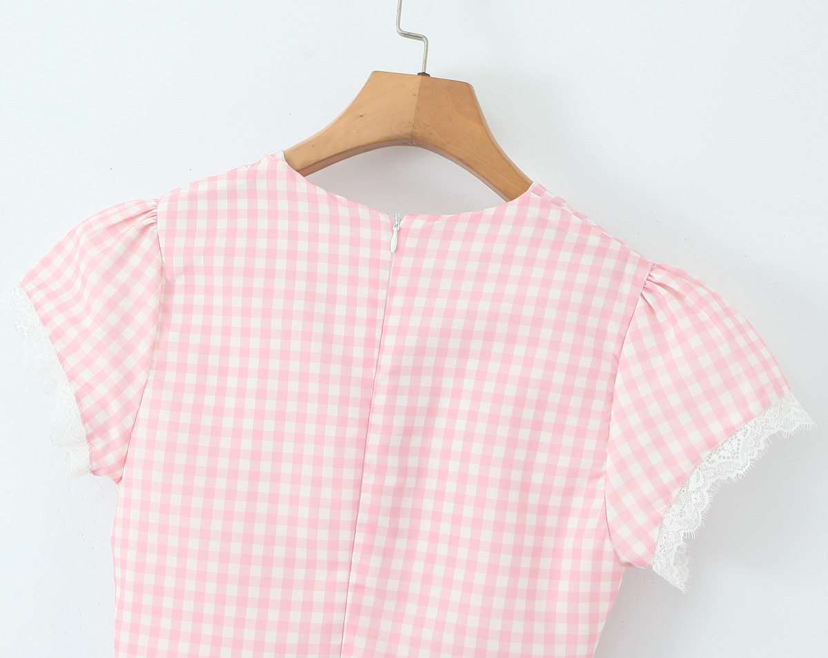 V-Cut Short-Sleeve Two-Tone Knot Detail Nipped-In Above-Knee Dress