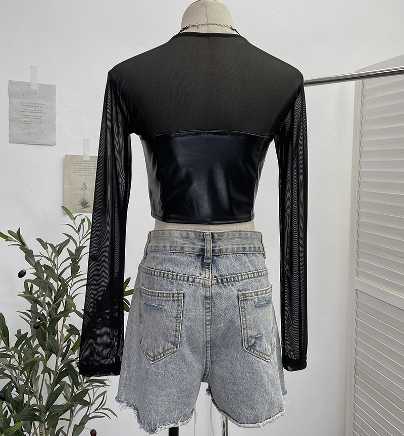 Mixed Material Square Neck Full Sleeve T-shirt