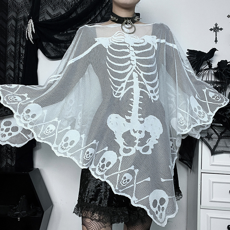 Sexy One-Shoulder Skeleton Print Cape
