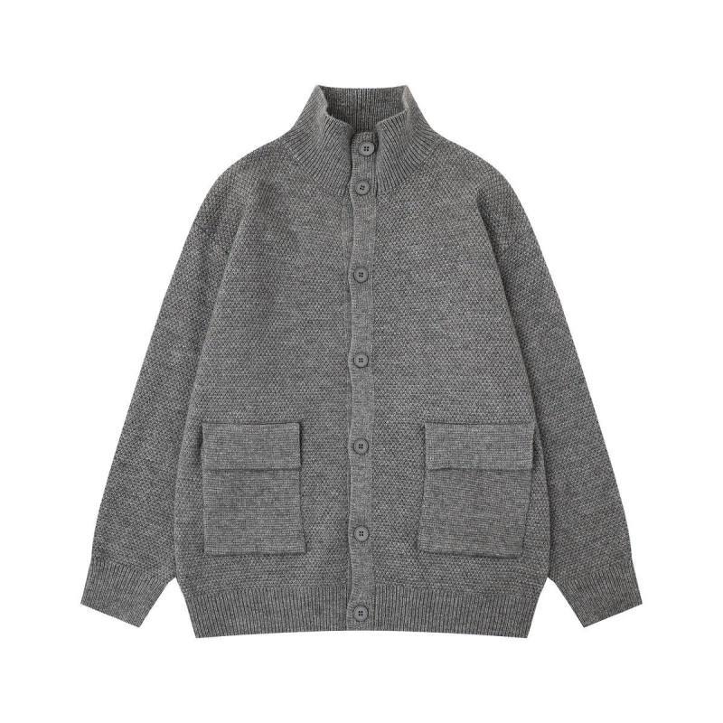 Twin Pouch Mock Neck Ribbed Vintage Cardigan