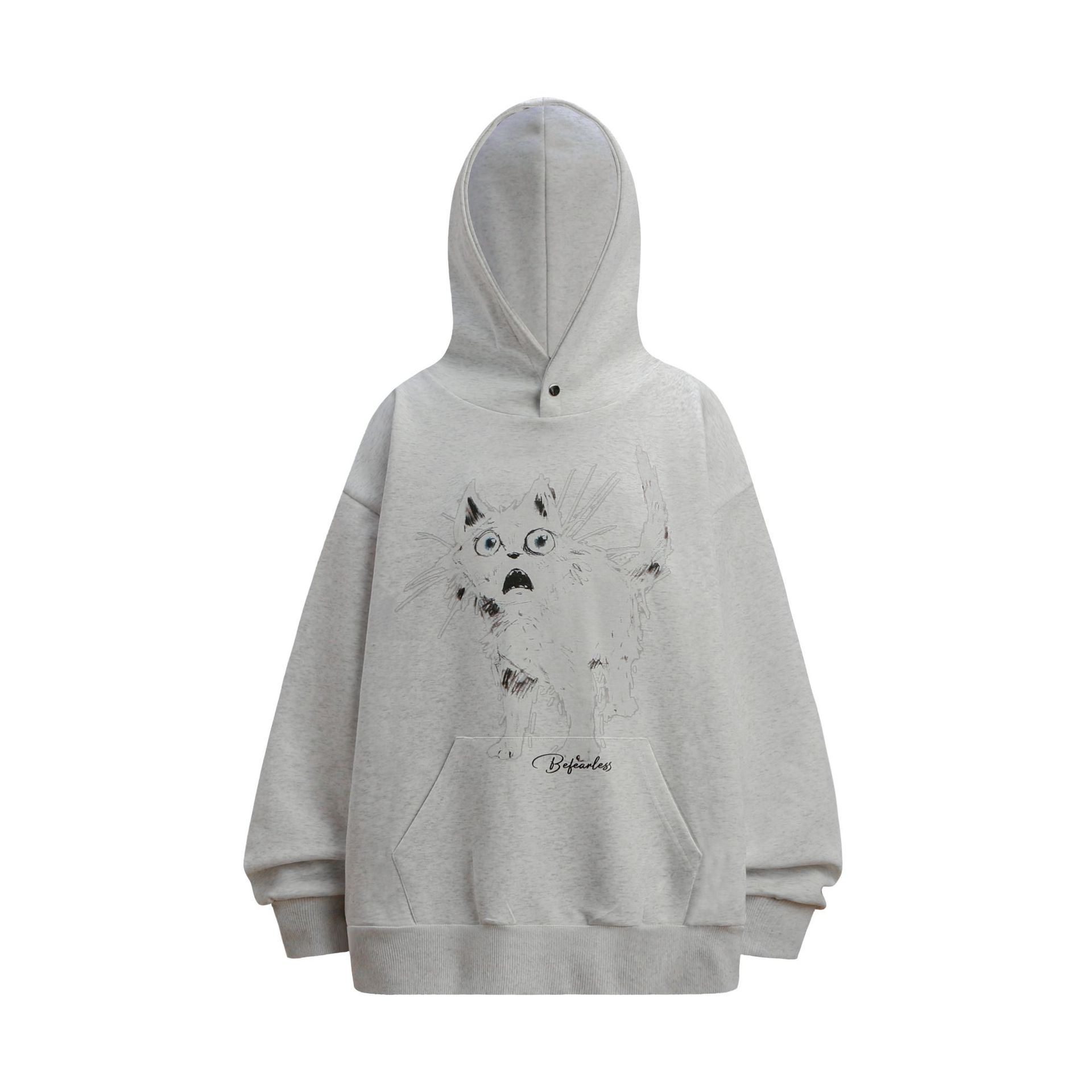 Oversized Streetwear Feline Print Hoodie