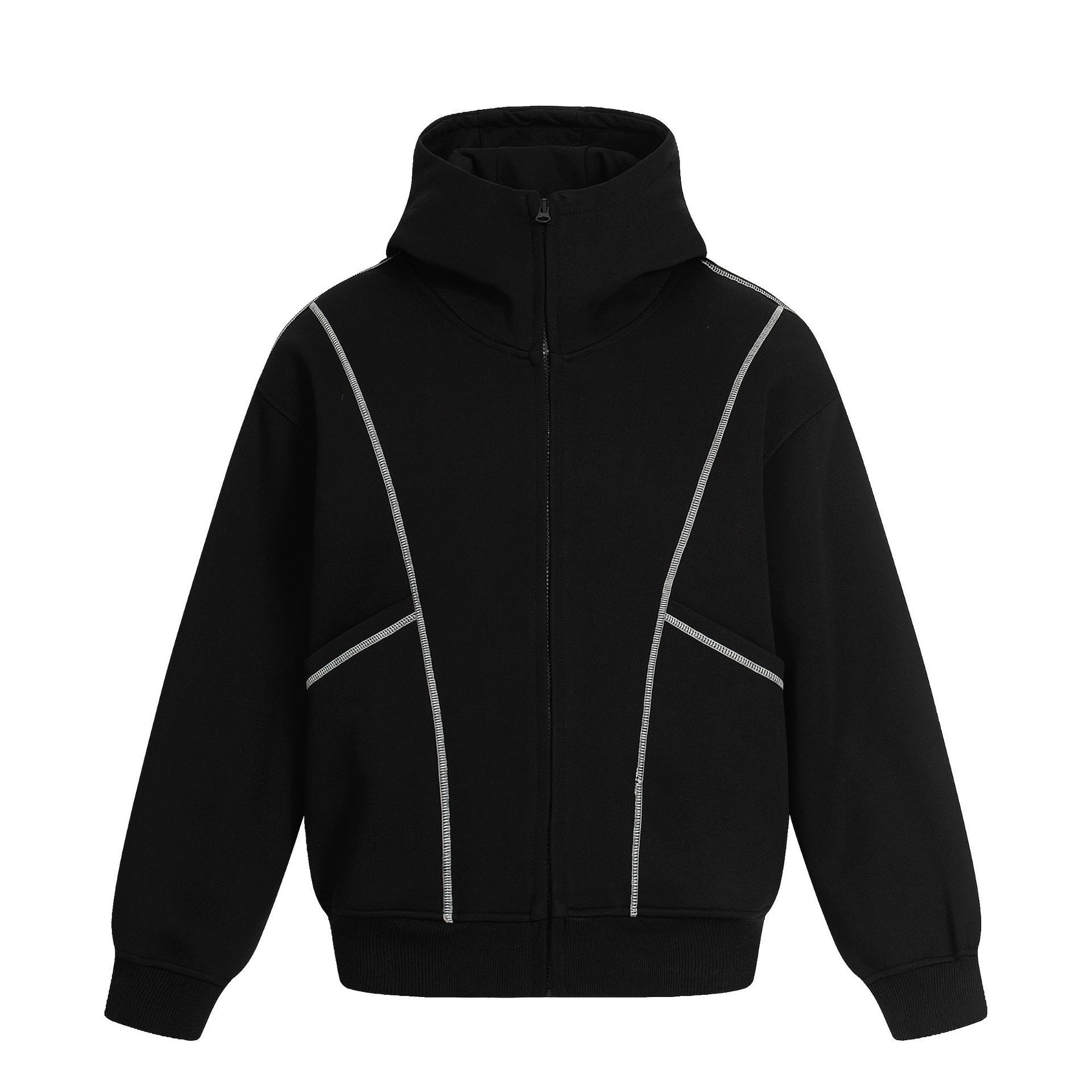 Oversized Streetwear Solid Cotton Zippered Raw Edge Hoodie