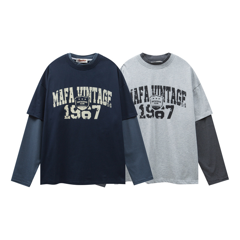 Gender Neutral Oversized Typography Layered Crew Collar Sweater